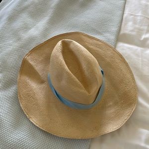 Sensi Studio Panama Hat with Light Blue Grosgrain Ribbon
